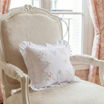 Ruffled Embroidered Floral Pillow Sham
