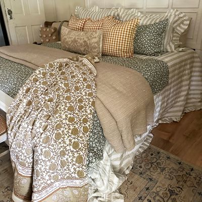 Rust Floral Block Print Quilted Throw
