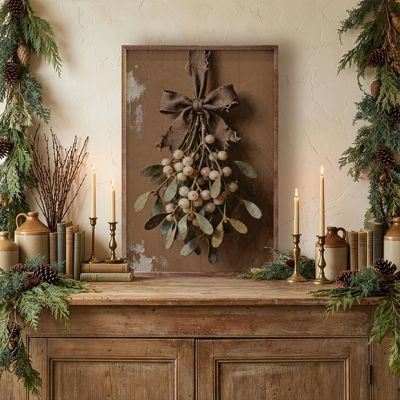 Rustic Brown Mistletoe Framed Wall Art
