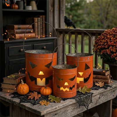 Rustic Bucket Jack O Lanterns Set of 3