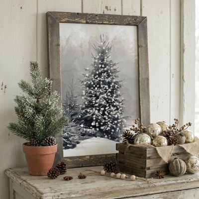 Rustic Framed BW Christmas Tree Wall Art