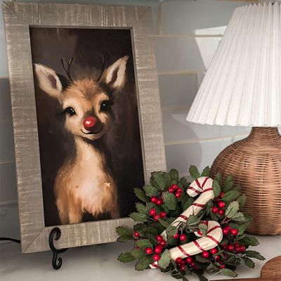 Rustic Framed Rudolph Vertical Wall Art