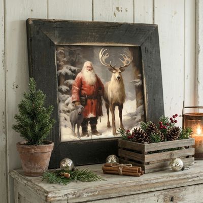 Rustic Framed Winter Forest Santa Wall Art
