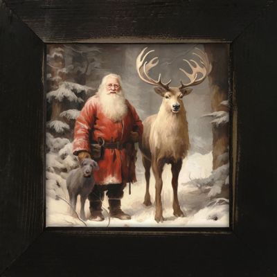 Rustic Framed Winter Forest Santa Wall Art