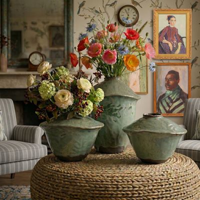 Rustic Green Glazed Ceramic Vase