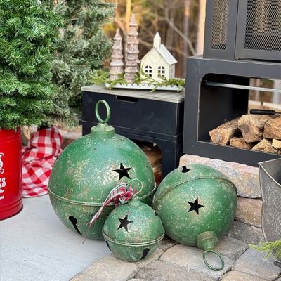 Rustic Green Sleigh Bell with Stars