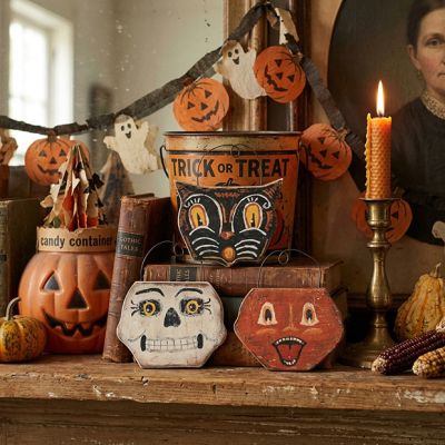 Rustic Hollow Halloween Face Ornaments Set of 3