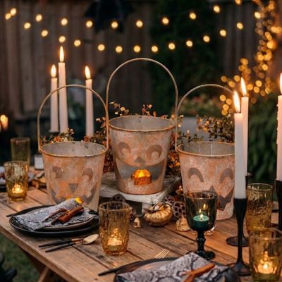 Rustic Jack O Lantern Luminary Bucket Set of 3