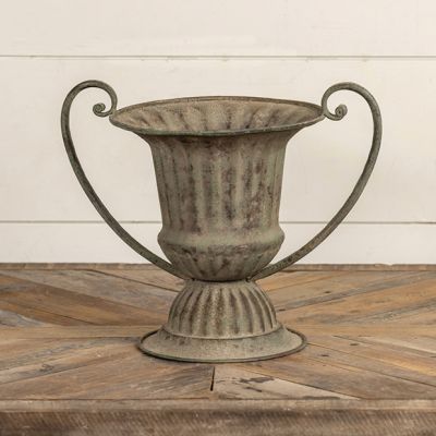 Rustic Metal Double Handle Urn Vase