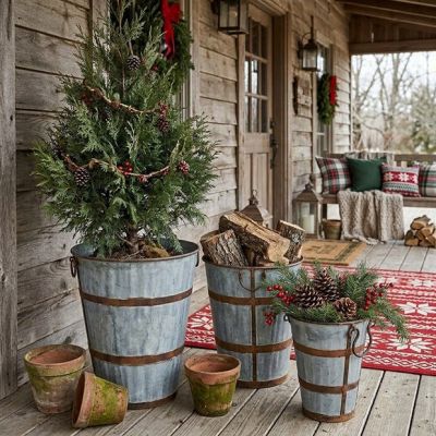 Rustic Metal Grape Harvest Buckets Set of 3