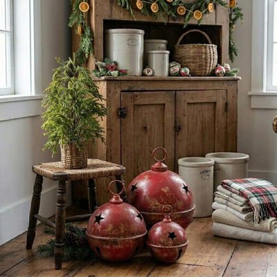 Rustic Red Sleigh Bell with Stars