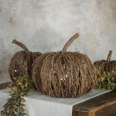 Rustic Woodland Lighted Pumpkin 11.5 inch
