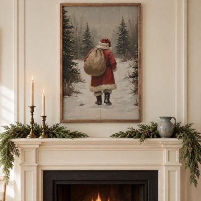 Santa Claus Walking In Timber Framed Wall Decor