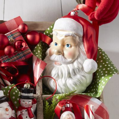 Santa Face Glass Ornament