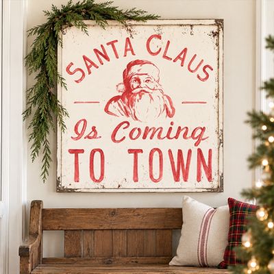 Santa Is Coming To Town Wall Sign Red
