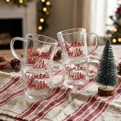 Santas Milk Glass Mug Set of 4