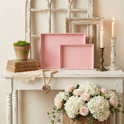 Scalloped Pink Decorative Trays Set of 2