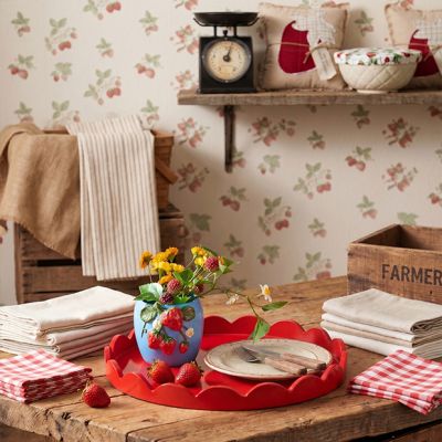 Scalloped Round Red Tray Set of 2