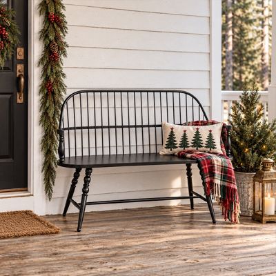 Simply Farmhouse Turned Leg Slatted Metal Bench