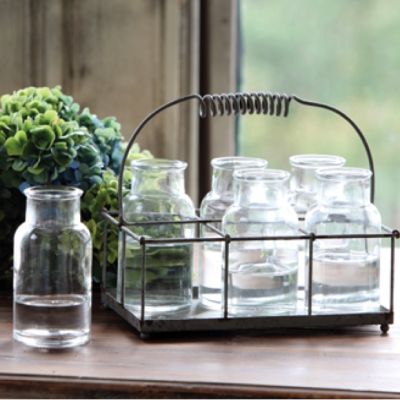 Small Milk Bottles And Metal Holder