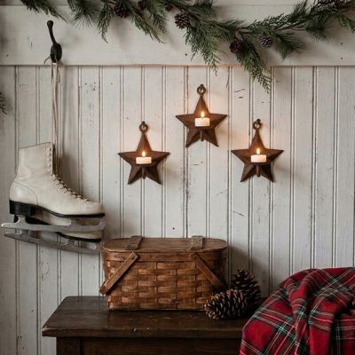 Small Primitive Star Wall Candle Sconce Set of 3