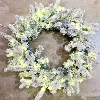 Snowy Lighted Faux Fir Wreath