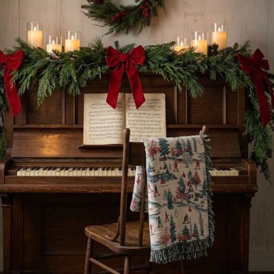 Snowy Ski Lodge Fringed Throw
