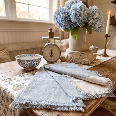 Southern Heirloom Fringed Blue Tea Towels Set of 2