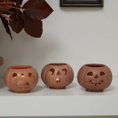 Stackable Grinning Pumpkin Votive Holders Set of 3