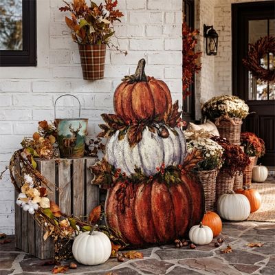 Stacked Pumpkin Wooden Porch Leaner