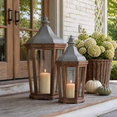 Stained Wood Lantern Set of 2
