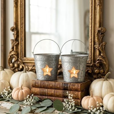 Star Cutout Galvanized Metal Bucket