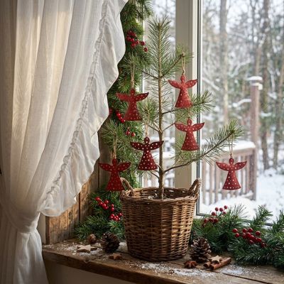 Star Cutout Red Angel Ornament Set of 6