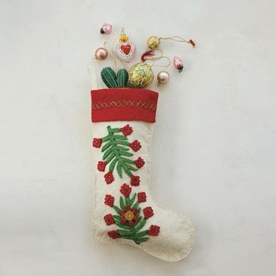 Stitched Christmas Botanical Stocking Set of 2
