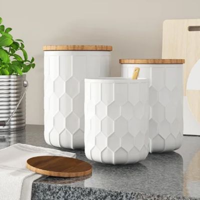 Stoneware Canister Trio With Bamboo Lid