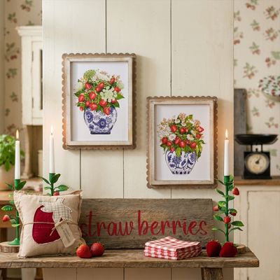 Strawberry Florals Scalloped Frame Wall Art Set of 2