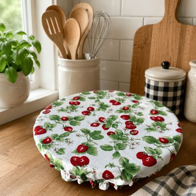 Strawberry Print Reusable Fabric Bowl and Jar Cover Set of 2