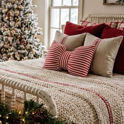 Striped Bow Accent Pillow