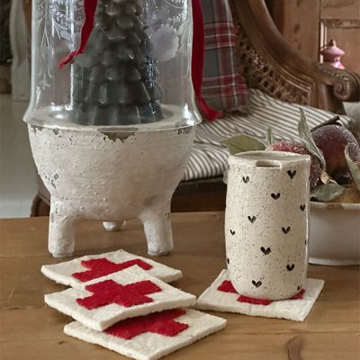 Swiss Cross Wool Coaster Set of 4