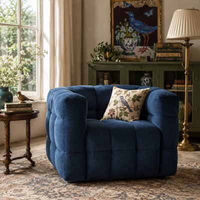 Tailored Comforts Navy Upholstered Swivel Armchair