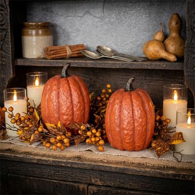 Tall Orange Paper Mache Pumpkin 7.5 Inch