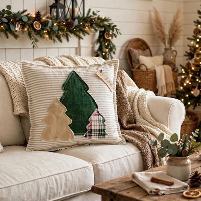 Tartan and Ticking Christmas Tree Pillow