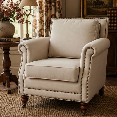 Taupe Linen Roll Arm Club Chair