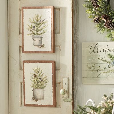 Textured Potted Tree With Birds Wood Wall Art Set of 2