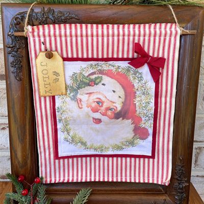 Ticking Stripe Jolly Santa Wall Hanging