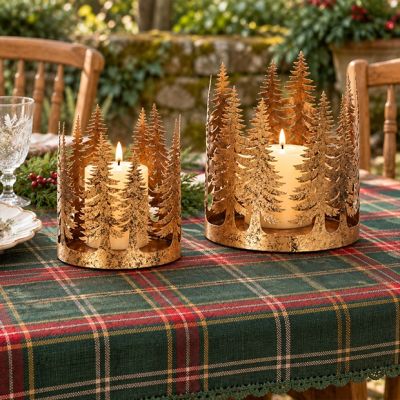Tree Cut Out Pillar Candle Holder Set of 2