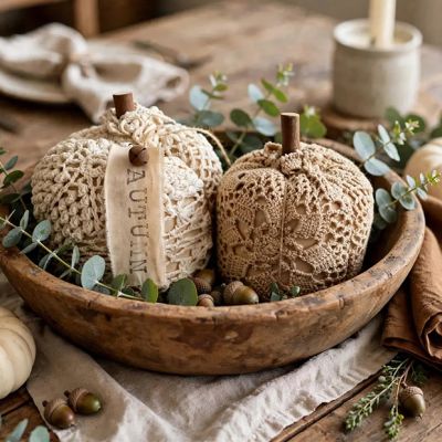 Vintage Crochet Autumn Pumpkin Set of 2