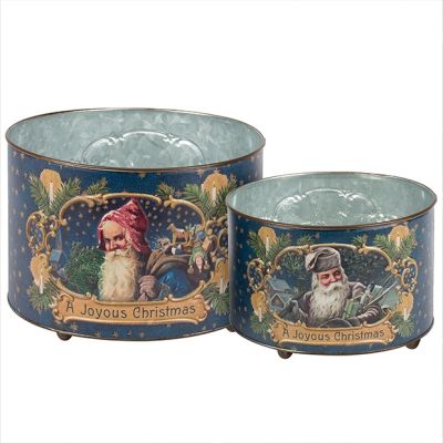 Vintage Santa Christmas Bucket Set of 2