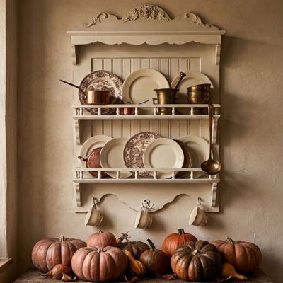 Wall Mount Dish Display Rack With Hooks