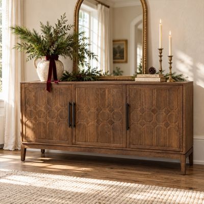 Walnut Finish 3 Door Buffet Cabinet